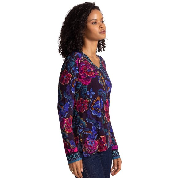 Johnny Was Janie Favorite Aphaia Long Swing Tee Floral Shirt Blue Pink Top NEW - Picture 3 of 7